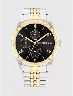 Tommy Hilfiger Dress Watch with Two-Tone Bracelet Watches Black | 8260-DBOZJ