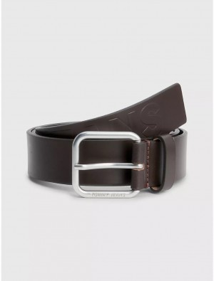 Tommy Hilfiger Embossed TJ Belt Belts Dark Brown | 0214-KVJLE