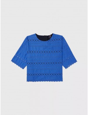 Tommy Hilfiger Embroidered Blouse Tops Verona Blue | 2408-WQDGK
