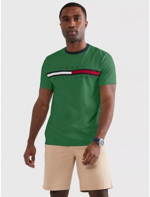 Tommy Hilfiger Embroidered Flag Stripe Logo T-Shirt T-Shirts English Garden | 7380-VJWRS