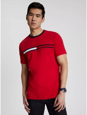 Tommy Hilfiger Embroidered Flag Stripe Logo T-Shirt T-Shirts Primary Red | 1549-TXHYP