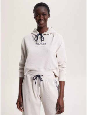 Tommy Hilfiger Embroidered Monotype Hoodie Sleepwear Cashmere Creme | 4129-KGVXA