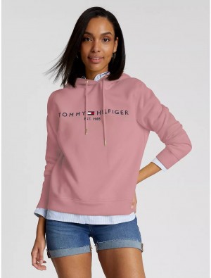 Tommy Hilfiger Embroidered Tommy Logo Hoodie Hoodies & Sweatshirts Soothing Pink | 7158-WYEZX