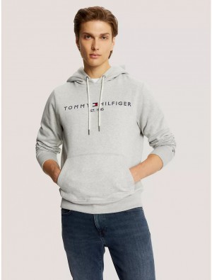 Tommy Hilfiger Embroidered Tommy Logo Hoodie Hoodies & Sweatshirts BC16 Grey Heather | 2185-DNJMF