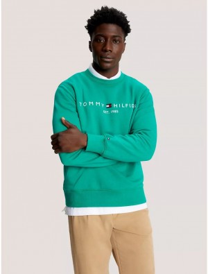 Tommy Hilfiger Embroidered Tommy Logo Sweatshirt Hoodies & Sweatshirts Courtside Green | 3475-PMUFC