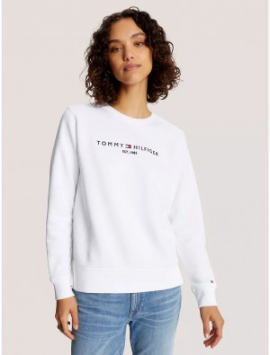 Tommy Hilfiger Embroidered Tommy Logo Sweatshirt Hoodies & Sweatshirts Fresh White | 7640-QAJZB