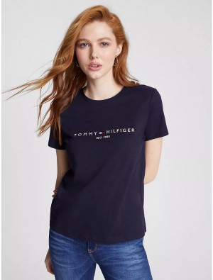 Tommy Hilfiger Embroidered Tommy Logo T-Shirt T-Shirts & Polos Desert Sky | 2160-HMKZO