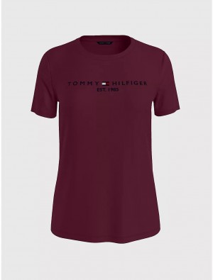 Tommy Hilfiger Embroidered Tommy Logo T-Shirt T-Shirts & Polos Deep Rouge | 6483-HAVXK