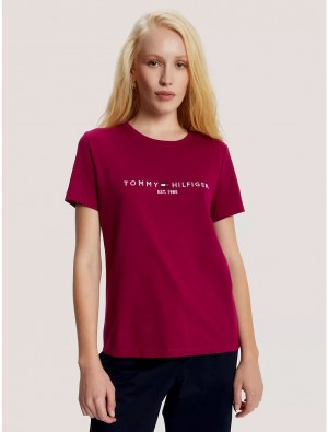 Tommy Hilfiger Embroidered Tommy Logo T-Shirt T-Shirts & Polos Italian Wine | 3210-IOBXZ