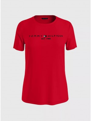 Tommy Hilfiger Embroidered Tommy Logo T-Shirt T-Shirts & Polos Primary Red | 1239-VKLYU