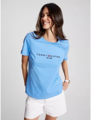 Tommy Hilfiger Embroidered Tommy Logo T-Shirt T-Shirts & Polos Blue Burst | 7804-VGBJM