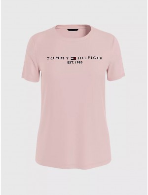 Tommy Hilfiger Embroidered Tommy Logo T-Shirt T-Shirts & Polos Glacier Pink | 0693-XZRME