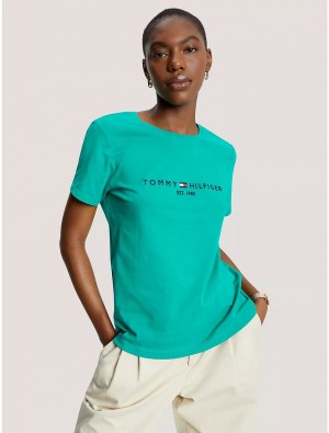 Tommy Hilfiger Embroidered Tommy Logo T-Shirt T-Shirts & Polos Courtside Green | 8547-NQPKO