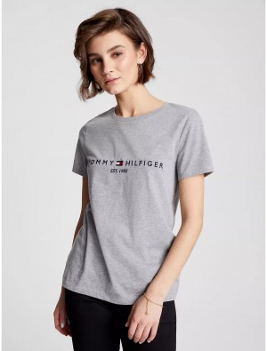 Tommy Hilfiger Embroidered Tommy Logo T-Shirt T-Shirts & Polos Grey Heather | 6093-XASVO