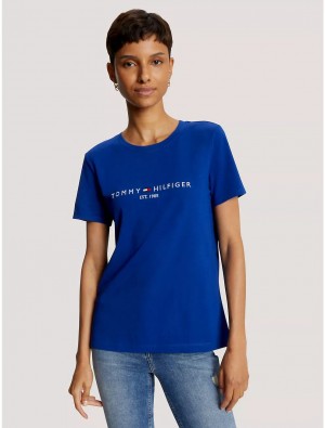 Tommy Hilfiger Embroidered Tommy Logo T-Shirt T-Shirts & Polos Midnight Blue | 0937-XYZPL