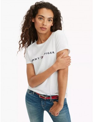 Tommy Hilfiger Embroidered Tommy Logo T-Shirt T-Shirts & Polos Bright White | 6901-ZDHBU