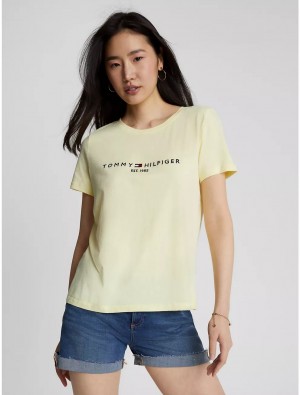 Tommy Hilfiger Embroidered Tommy Logo T-Shirt T-Shirts & Polos Yellow Blossom | 1987-YQEAX