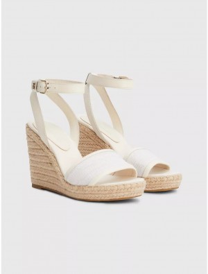 Tommy Hilfiger Espadrille Wedge with Leather Straps Shoes Sugarcane | 1704-PRQKZ