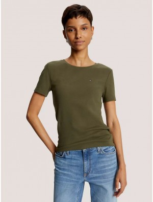 Tommy Hilfiger Essential Favorite Crewneck T-Shirt T-Shirts & Polos Army Green | 4257-MXRIN
