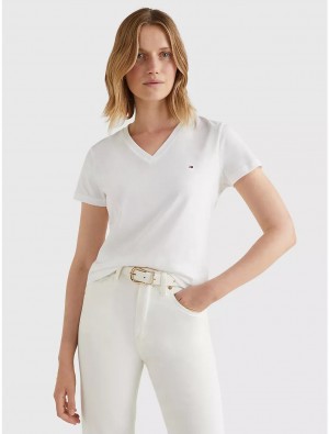 Tommy Hilfiger Essential V-Neck T-Shirt T-Shirts & Polos Classic White | 0536-XTBPJ