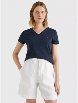 Tommy Hilfiger Essential V-Neck T-Shirt T-Shirts & Polos Midnight | 3672-RFNXO