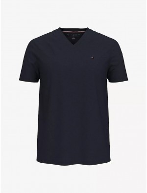 Tommy Hilfiger Essential V-Neck T-Shirt T-Shirts Sky Captain | 4597-KLBZF
