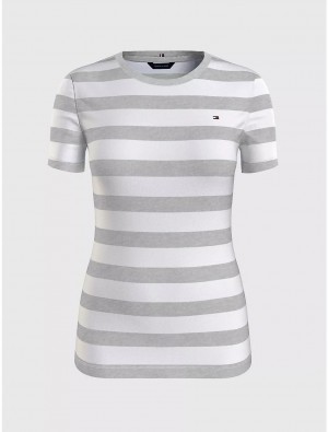 Tommy Hilfiger Favorite Crewneck Stripe T-Shirt T-Shirts & Polos Mid Grey Heather Multi | 6427-MKRBF