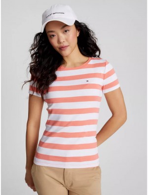 Tommy Hilfiger Favorite Crewneck Stripe T-Shirt T-Shirts & Polos Coral Blossom Multi | 3024-SFZWP