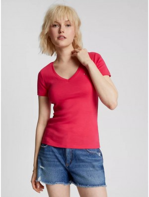 Tommy Hilfiger Favorite V-Neck T-Shirt T-Shirts & Polos Pink Splendor | 2096-IOXGP