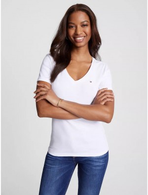 Tommy Hilfiger Favorite V-Neck T-Shirt T-Shirts & Polos Optic White | 4683-AKPIX