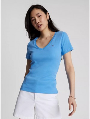 Tommy Hilfiger Favorite V-Neck T-Shirt T-Shirts & Polos Blue Burst | 9748-QHYUE