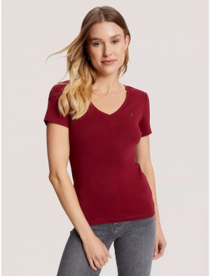 Tommy Hilfiger Favorite V-Neck T-Shirt T-Shirts & Polos Rouge | 9801-USWOY