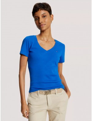 Tommy Hilfiger Favorite V-Neck T-Shirt T-Shirts & Polos Kettle Blue | 4718-ULCAF