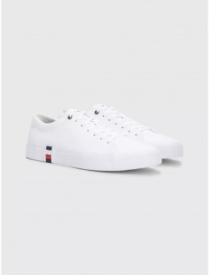 Tommy Hilfiger Flag Accent Leather Sneaker Shoes White | 1986-RLZQE