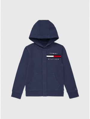 Tommy Hilfiger Flag Hoodie Tops Cobalt Sapphire | 7604-ZWJSV