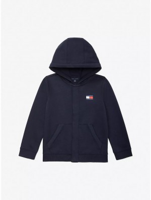 Tommy Hilfiger Flag Hoodie Tops Sky Captain-Pt | 2419-BHWZD