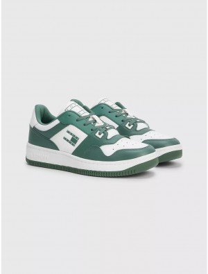 Tommy Hilfiger Flag Leather Sneaker Shoes Urban Green | 2618-VNPUL
