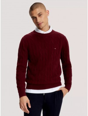 Tommy Hilfiger Flag Logo Cable Knit Sweater Sweaters Deep Rouge | 0589-HLADV