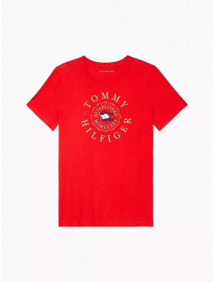 Tommy Hilfiger Flag Logo T-Shirt Tops Fireworks | 5284-VLZRQ