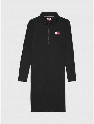 Tommy Hilfiger Flag Long-Sleeve Polo Dress Dresses & Skirts Dark Sable | 8236-OLACS