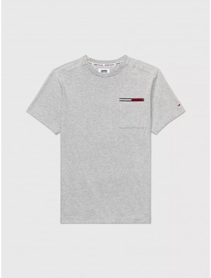 Tommy Hilfiger Flag Pocket T-Shirt Tops Mid Grey Heather | 6570-UFJRS