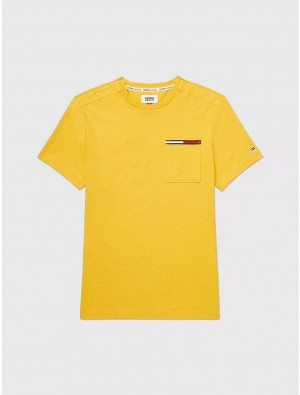 Tommy Hilfiger Flag Pocket T-Shirt Tops Yellow Heather | 7528-AGKZT