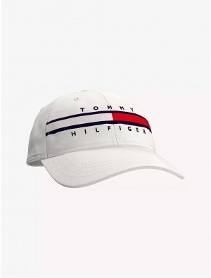 Tommy Hilfiger Flag Stripe Logo Baseball Cap Hats Bright White | 1082-LFISY