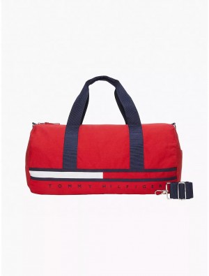 Tommy Hilfiger Flag Stripe Logo Duffle Bags Apple Red | 4695-WZEAJ