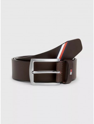 Tommy Hilfiger Flag Stripe Logo Leather Belt Belts Testa Di Moro | 6482-NTYGD