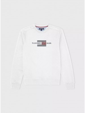 Tommy Hilfiger Flag Sweatshirt Tops Optic White | 6251-MQZCR