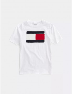 Tommy Hilfiger Flag T-Shirt Tops Bright White | 0581-DECVY