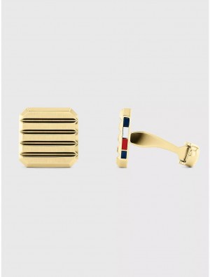 Tommy Hilfiger Gold-Tone Stripe Cufflinks Jewelry Gold | 4892-BKSPW