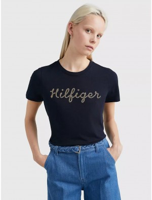 Tommy Hilfiger Gold Rope Logo T-Shirt T-Shirts & Polos Desert Sky | 3759-PZOGT