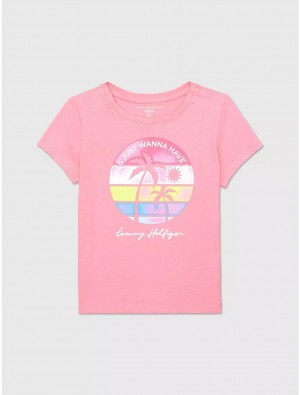 Tommy Hilfiger Have Sun T-Shirt Tops Popular Pink | 6715-OETPA